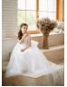 White Lace Tulle Transparent Back Flower Girl Dress